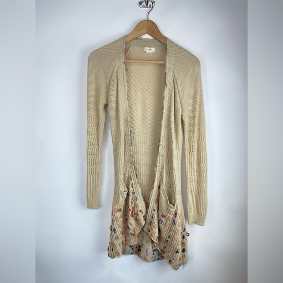 Anthropologie camel hair blend and silk ribbon weave long line cardigan‎ - Picture 2 of 10